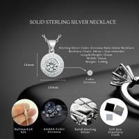 Sterling Silver 12Mm Halo Pendant Necklace S925 Hallmark