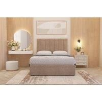 Somnior Austin Plush Velvet Divan Bed Set with Midnight Pocket Spring Mattress & Headboard in Beige | Size: Single