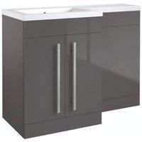 Grey Gloss Left Hand 2 Door Combo Unit with L Shape Basin 1.1m Wide