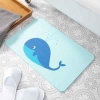 Whale Aqua Blue Stone Non Slip Bath Mat