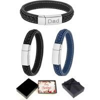 Men'S Flat Leather Bracelet - Xmas Box - Silver