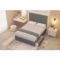 Somnior Alexas Linen Fabric Divan Bed Set 2 Drawer with Midnight Pocket Sprung Mattress & Headboard in Mid Grey | Size: King
