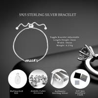 Sterling Silver Mum Toggle Adjustable Bracelet Solid S925