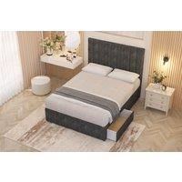 Somnior Alexas Tweed Fabric Midnight Pocket Sprung Divan Storage Bed with 4 Drawers & Headboard in Charcoal | Size: Super King