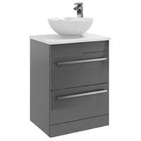Grey Gloss 2 Drawer Standing Unit with Counter Top Basin 60cm Wide