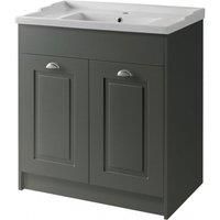 Matt Grey Bathroom Standing 2 Door Unit and Ceramic Basin 80cm
