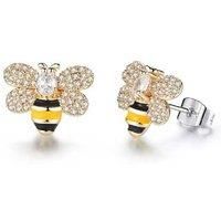 Bee Design Zircon Crystal Stud Earrings - Silver