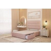 Somnior Chambery 2 Draw Divan Bed Frame with Headboard Plush Velvet in Pink | Size: Super King