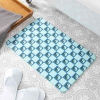 Yin Yang Check Aqua Blue Stone Non Slip Bath Mat