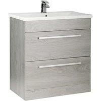 Silver Oak 2 Drawer Standing Unit with Ceramic Basin 80cm Wide