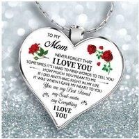 Mum Heart Rose Flower Necklace+Md Box - Red