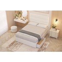Somnior Chambery Plush Velvet Midnight Pocket Sprung Divan Storage Bed with 4 Drawers & Headboard in White | Size: Double