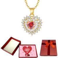 Heart-Shaped Gold Necklace+Valentine Box - Red
