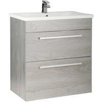 Silver Oak 2 Drawer Standing Unit with Ceramic Basin 80cm Wide