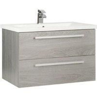 Silver Oak 2 Drawer Wall Hung Unit with Ceramic Basin 80cm Wide