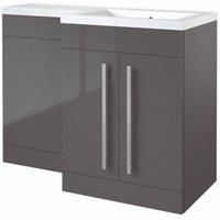 Grey Gloss Right Hand 2 Door Combo Unit with L Shape Basin 1.1m Wide
