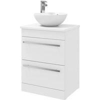 White Bathroom 2-Drawer Standing Unit with Counter Top Basin 60cm Wide