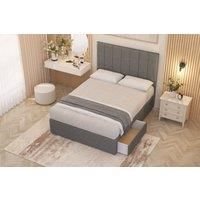 Somnior Austin Linen Fabric Midnight Pocket Sprung Divan Storage Bed with 4 Drawers & Headboard in Mid Grey | Size: Double