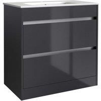 Grey Gloss Bathroom 2-Drawer Standing Unit with Basin 60cm Wide
