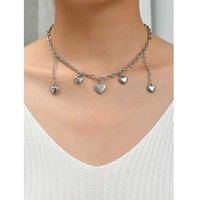 Love Heart Charm Pendant Choker Necklace - Silver