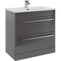 Grey Gloss Unit 2 Drawer Standing Unit with Ceramic Basin 80cm Wide