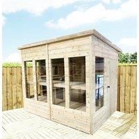 14 x 8 Pressure Treated Wooden Pent Potting Greenhouse and Bench