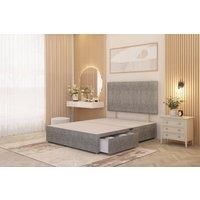 Somnior Austin Divan Bed Base with 2 Storage Drawers & Headboard Tweed Fabric in Grey | Size: Super King