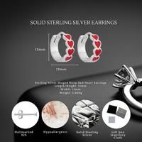 Sterling Silver Hinged Hoop Red Heart Earrings 13Mm S925