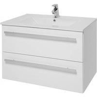 White Bathroom 2-Drawer Wall Hung Unit with Ceramic Basin 80cm Wide