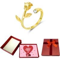 Golden Crystal Open Ring+Valentine Box - Silver