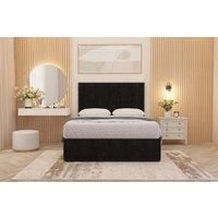Somnior Alexas Plush Velvet Divan Bed Set with Midnight Pocket Sprung Mattress & Headboard in Black | Size: Super King
