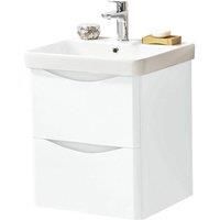 Gloss White Bathroom Wall Mounted 2-Drawer Unit with Basin 500mm Wide