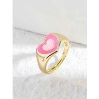 Pink Double Love Heart Open Ring Gold