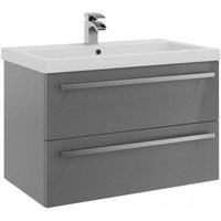 Grey Gloss2 Drawer Hung Unit with Ceramic Basin 80cm Wide