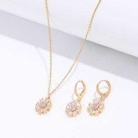 Crystal Necklace And Earring Gold Set - Silver
