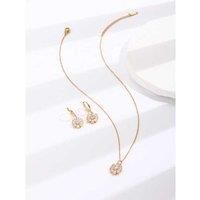 Crystal Necklace And Earring Gold Set - Silver