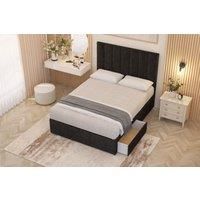 Somnior Austin Plush Velvet Midnight Pocket Sprung Divan Storage Bed with 4 Drawers & Headboard in Black | Size: Super King