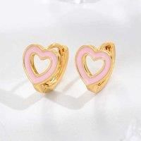 Pink Love Heart Hoop Gold Earrings