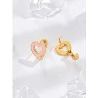 Pink Love Heart Hoop Gold Earrings