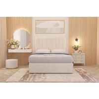 Somnior Alexas Plush Velvet Divan Bed Set with Midnight Pocket Sprung Mattress & Headboard in Ivory | Size: Super King