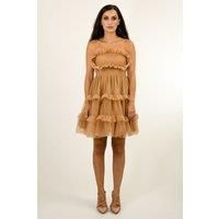 Strapless Layered Tulle Frill Mini Dress