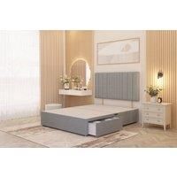 Somnior Alexas 2 Draw Divan Bed Base with Headboard Linen Fabric in Light Grey | Size: Super King