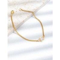 Princess Cut Crystal Gold Tone Bracelet - Silver