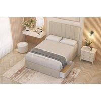 Somnior Austin Tweed Fabric Divan Bed Set 2 Drawers with Midnight Pocket Spring Mattress & Headboard in Natural | Size: Single