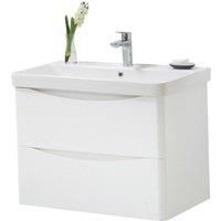 Gloss White Bathroom Standing 2-Drawer Unit with Basin 80cm Wide
