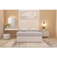 Somnior Austin Plush Velvet Divan Bed Set with Midnight Pocket Spring Mattress & Headboard in Ivory | Size: King