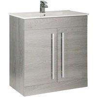 Silver Oak Bathroom 2 Door Standing Unit with Ceramic Basin 80cm Wide