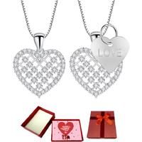 Heart Necklace Plain/Love+Valentine Box - Silver