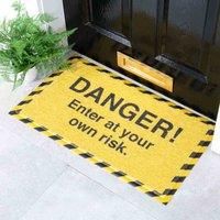 Artsy Doormats Yellow Danger Enter At Your Own Risk Doormat (70 X 40Cm)