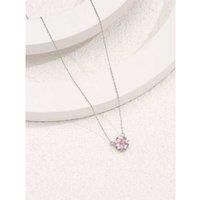 Flower Sakura Crystal Silver Necklace - Pink